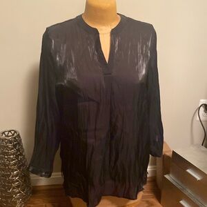 Vince Camuto NWT Long Sleeve V-Neck Shirt, 100% Polyester, Sheer, Size XL, black